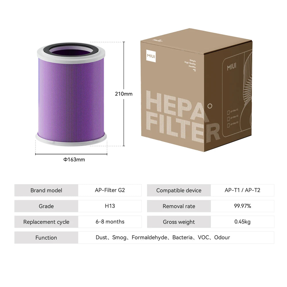 H13 Hepa Air Filter Cartridge Original Universal Accessories Suitable for MIUI Air Purifier AP-T1 AP-T2